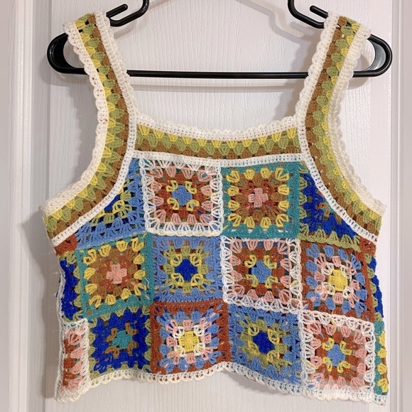 Sepia Tops - Sepia Hand Knit Crochet Colourful Coastal Sleeveless Summer Cover Up Tank Top